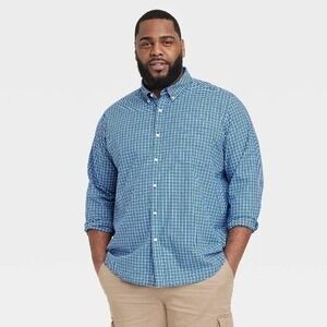 Mens Blue Plaid Every Wear Long Sleeve Button-Down Shirt - Goodfellow & Co Size